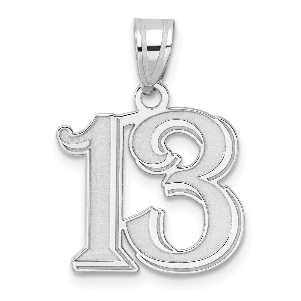 14k White Gold W Polished Etched Number 13 Pendant